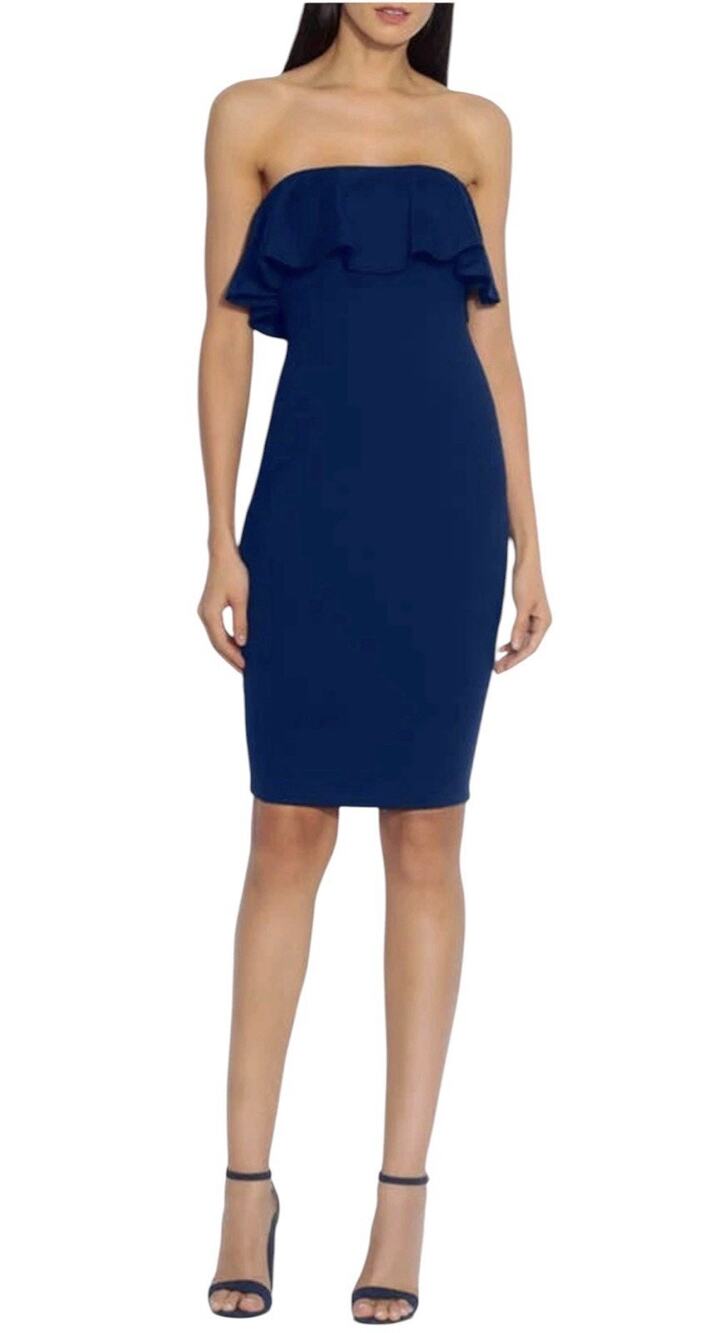 NWT Susana Monaco Ruffle Strapless Tube Dress •S•Deep Sea Navy Blue REVOLVE $165